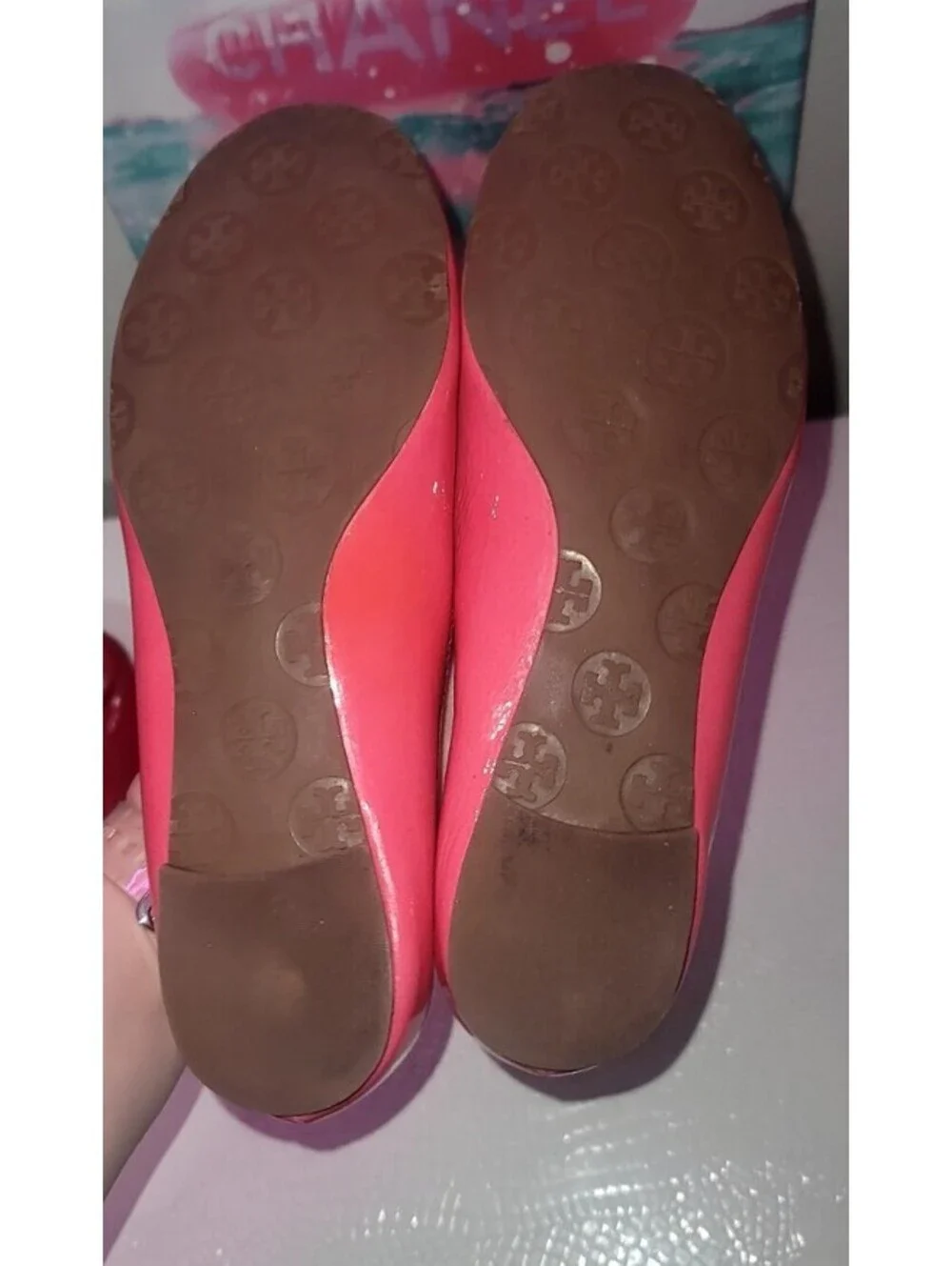TORY BURCH REVA BALLET SLIPPER FLATS PATENT LEATHER BUBBLEGUM PINK SIZE 8